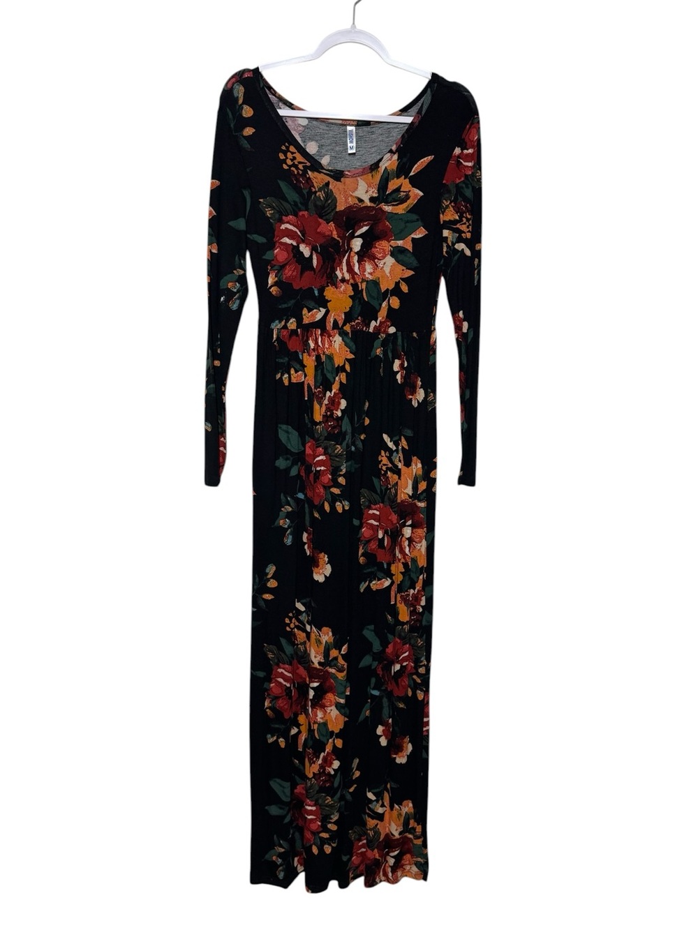 Long Modest Floral Maxi Dress Size Medium‎ Jersey Knit Bold Moody Fall Stretch